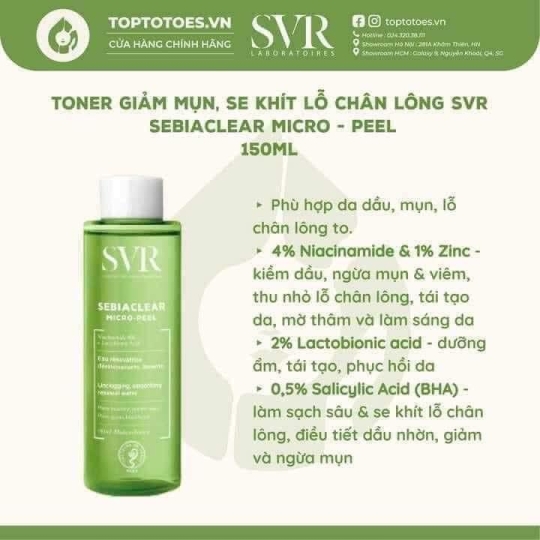 Nước Hoa Hồng Dành Cho Da Dầu Mụn SVR Sebiaclear Micro Peel 150ml